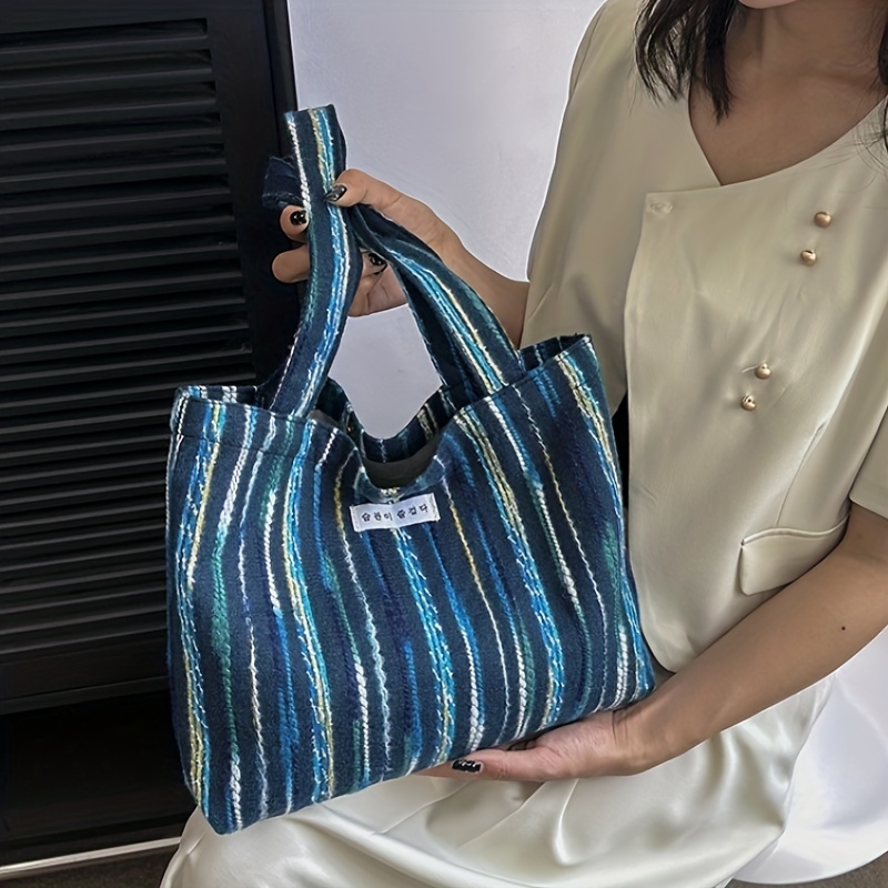 Colorful Striped Pattern Shoulder Bag Stylish Storage Handbag