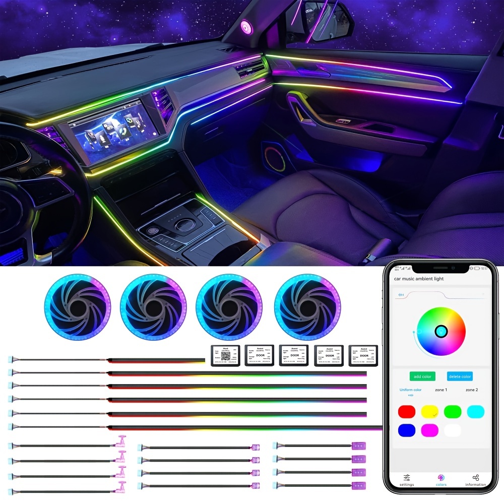

Universal Style Colorful Rgb Symphony Car Ambient Interior Led Car Light Universal Multiple Modes Decoration Atmosphere Lights App Control