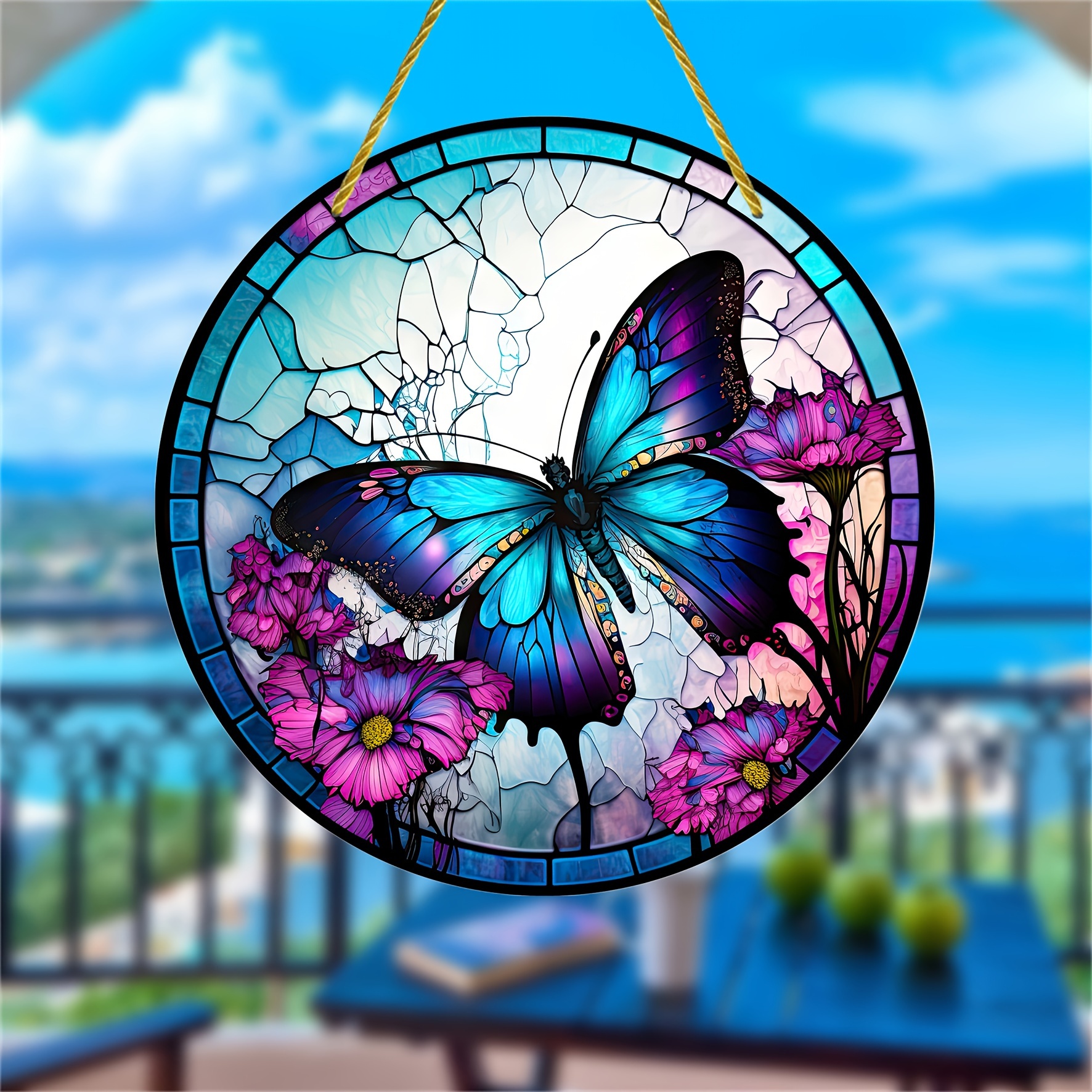 Attrape-Soleil en Cristal Prisme Suspendu fenêtre éolien Papillons
