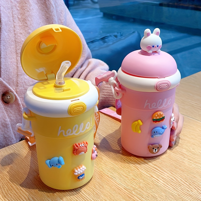 Cute Cartoon Straw Cup Portable Leakproof Flip Top Water - Temu