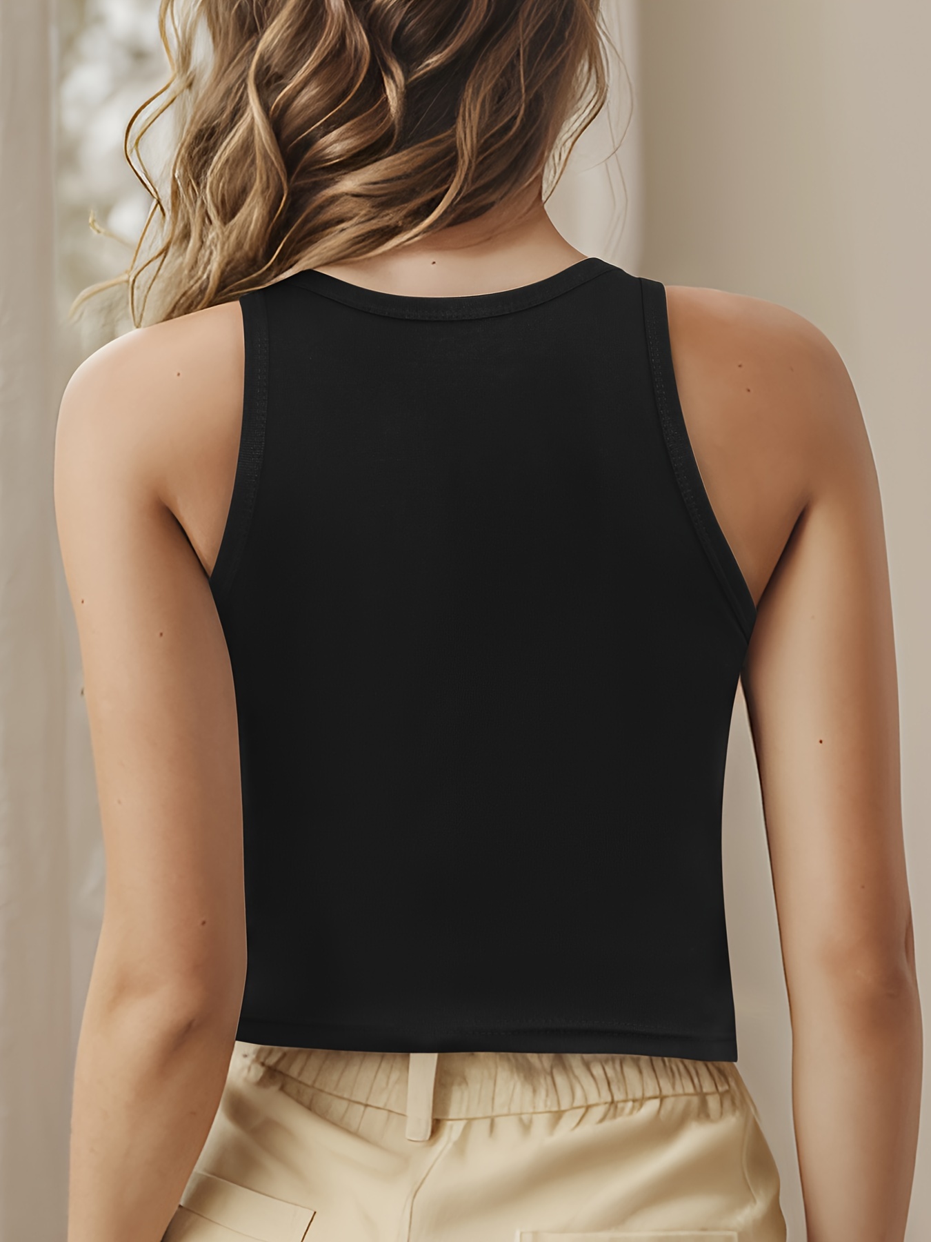 Simple Solid Tank Top Crew Neck Sleeveless Top Women's - Temu Canada