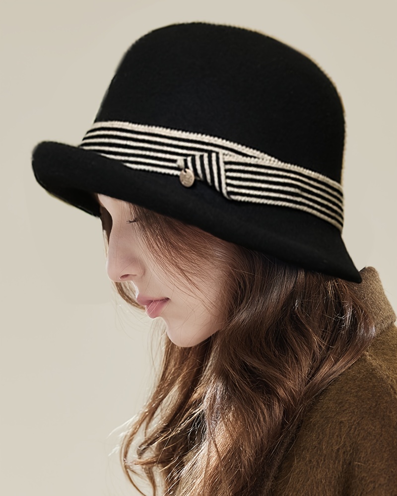 Vintage Elegant Wool Fedoras Solid Color French Style Felt Hats Classic Rolled Brim Trilby Hat, Beanie for Women Autumn & Winter,Temu