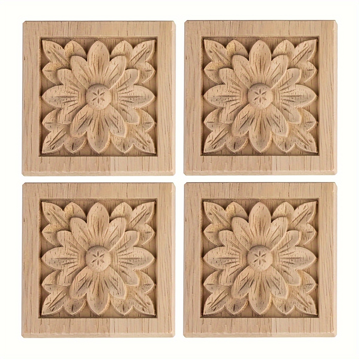 GZjiyu 4 molduras de madera, tallados en madera, adornos de madera,  apliques para decoración de puertas, armarios, muebles, ventanas, espejos
