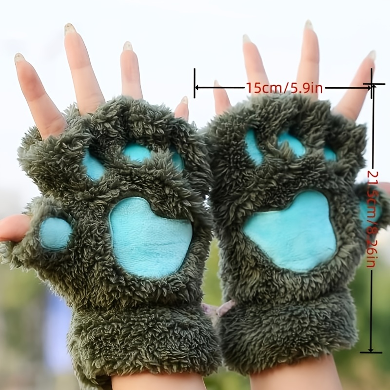 Winter Faux Fur Fingerless Gloves Women Wrist Hand Soft Paw Claw Warm  Mittens ₪