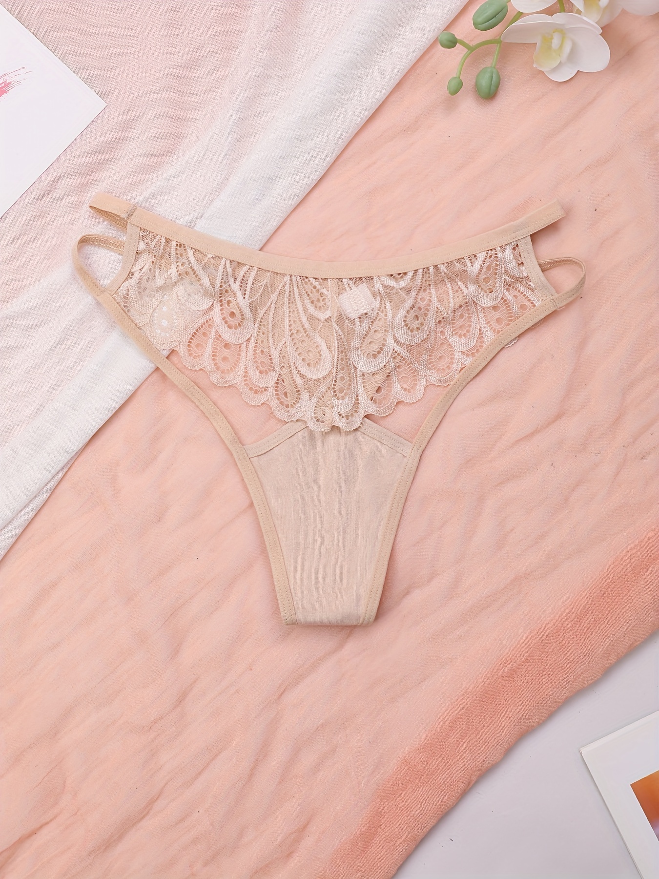 Sexy Lace Stitching Thong Low Waist Seamless Quick drying - Temu Mexico