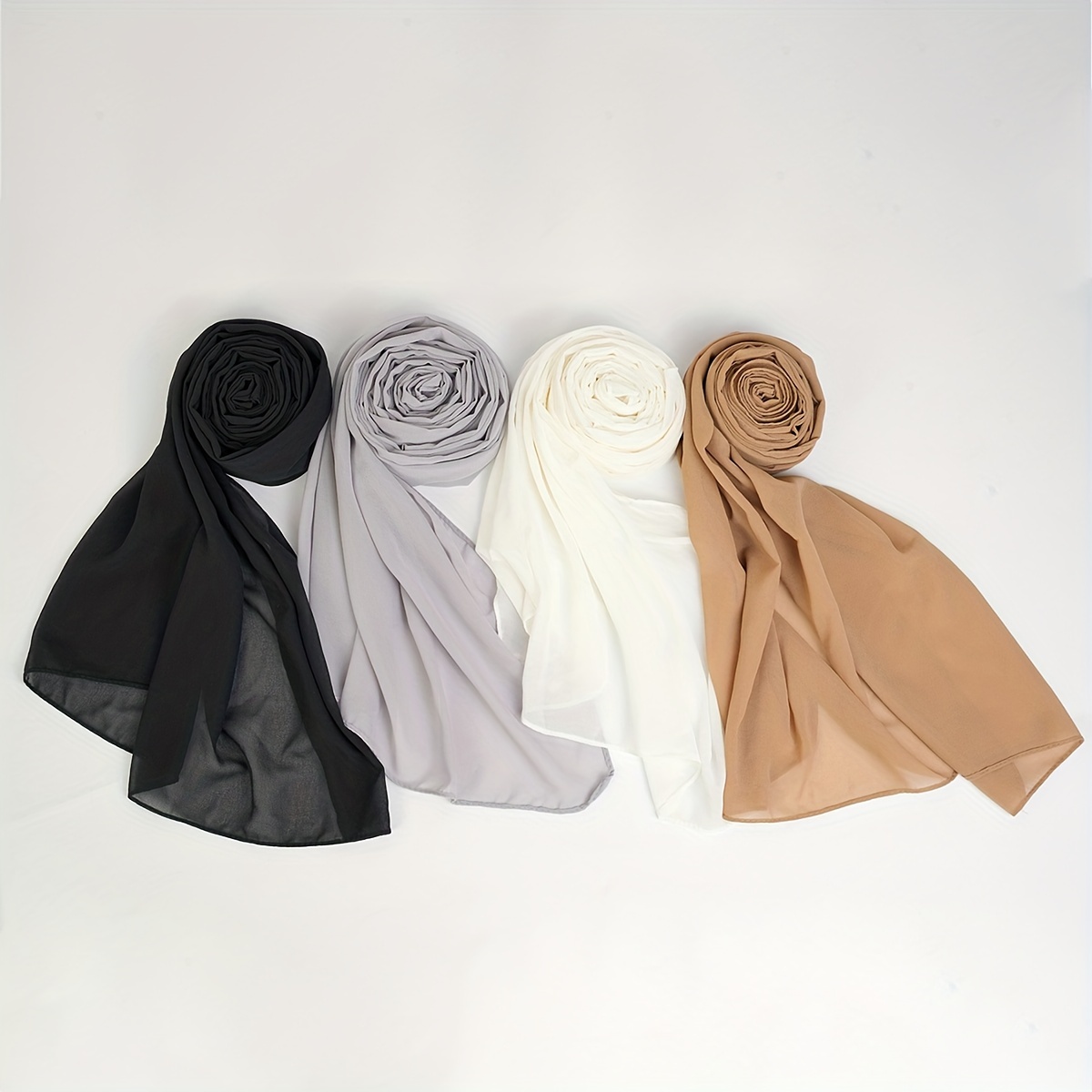 

4pcs/set Foulard en mousseline de soie Couleur unie Hijab Écharpe mince respirante Femmes Foulard de tête décontracté Turban Vintage Head Wraps