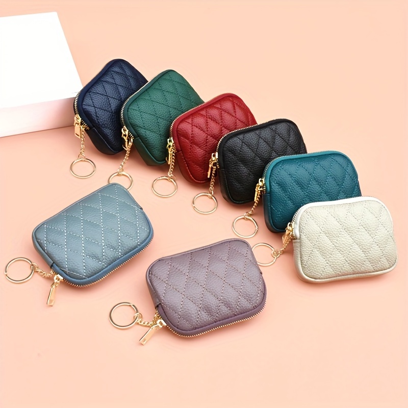 Mini Argyle Quilted Coin Purse, Fashion Leather Card Holder, Women's Zipper  Key Bag With Keychain - Temu