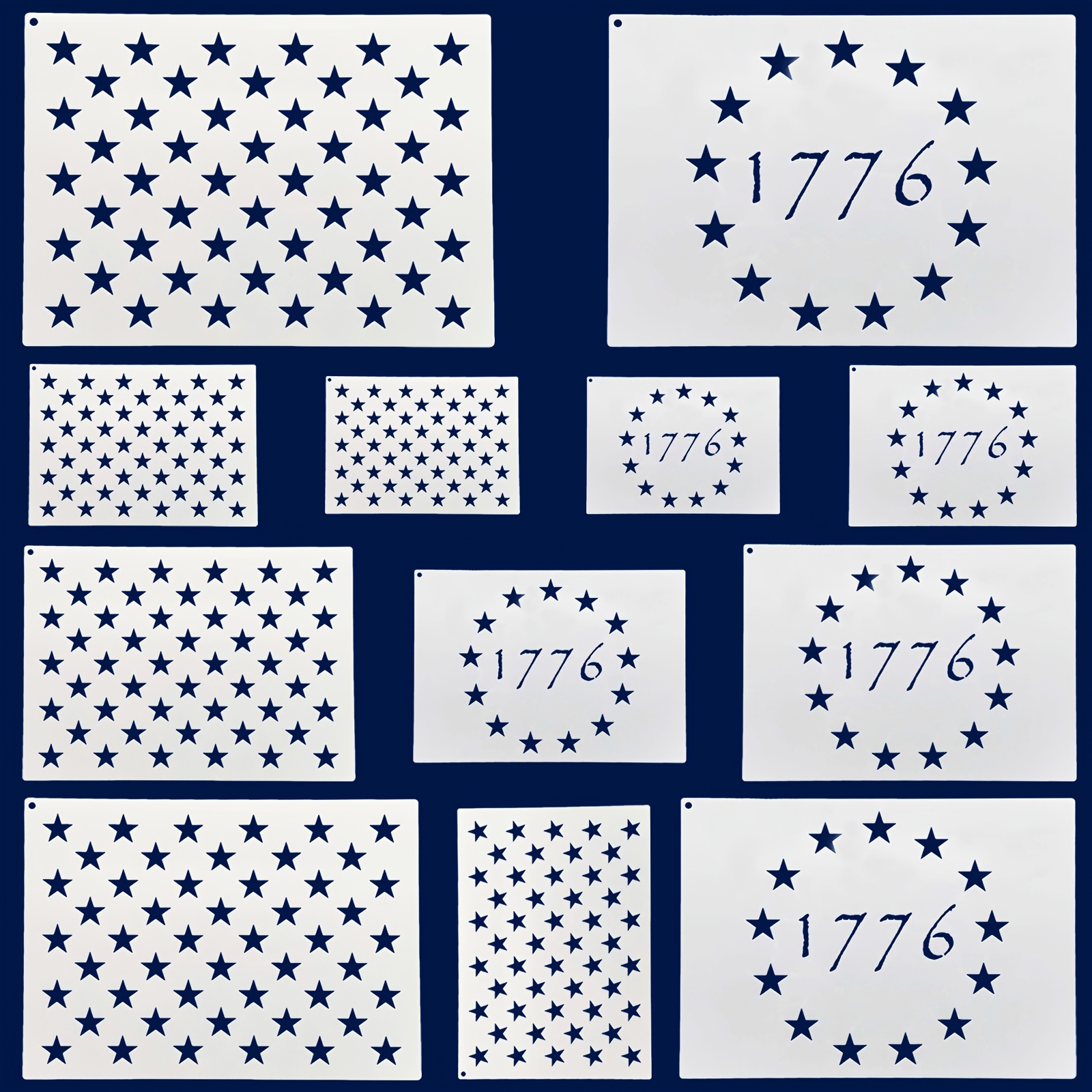 6 Pcs American Flag 50 Star Stencil, Templates for Painting on Fabric,  Wood, Paper, Glass, and Wall 