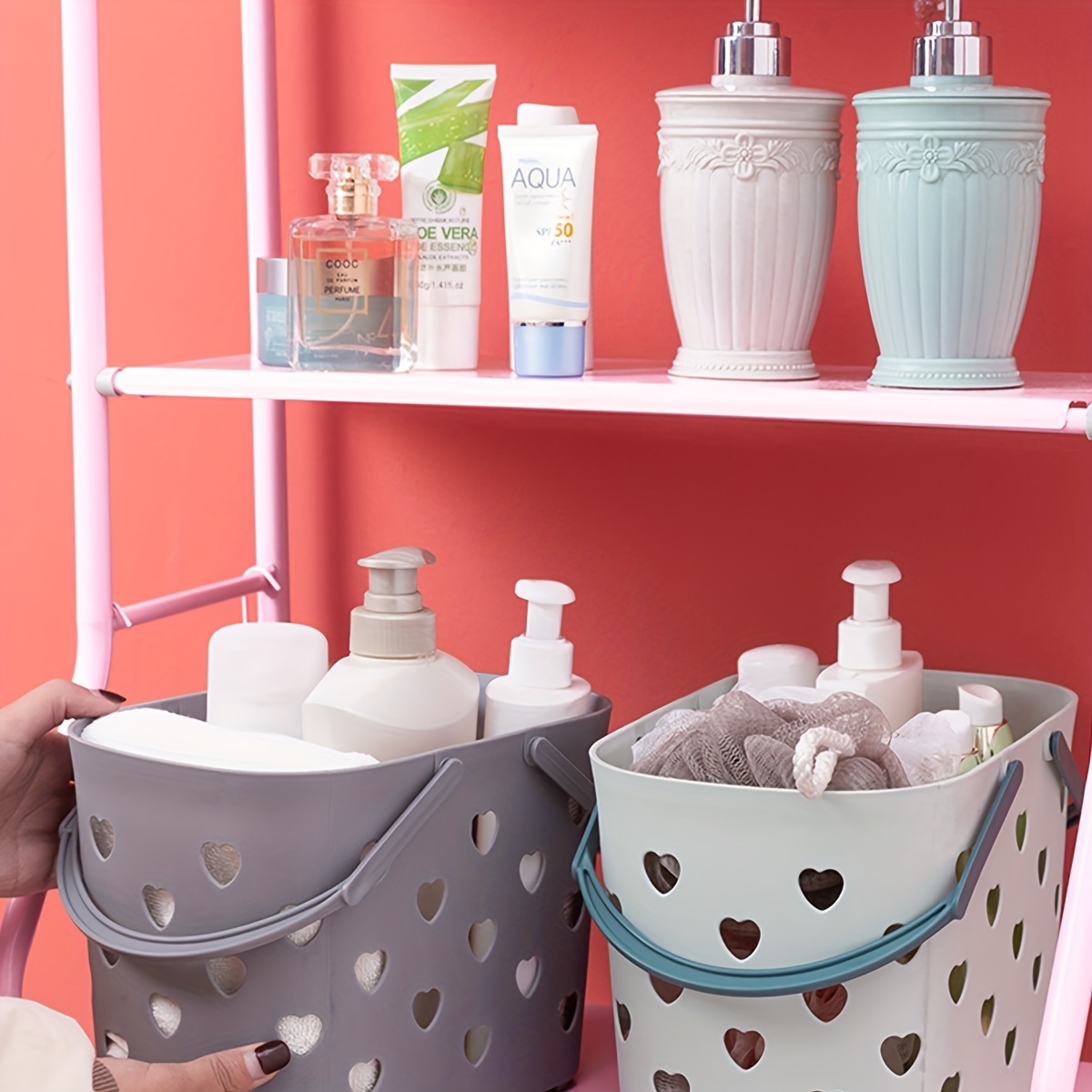 Bathroom Basket, Plastic Bath Basket, Storage Baskets With Handles,  Hand-held Shower Basket, Storage Basket For Bathroom - Temu