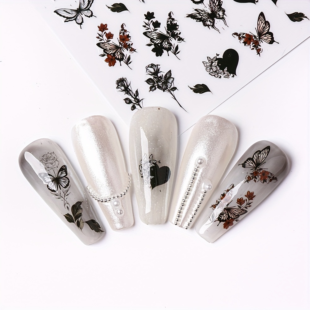 Gothic Nail Art Stickers Self Adhesive Decals Rose Butterfly Skull Designs