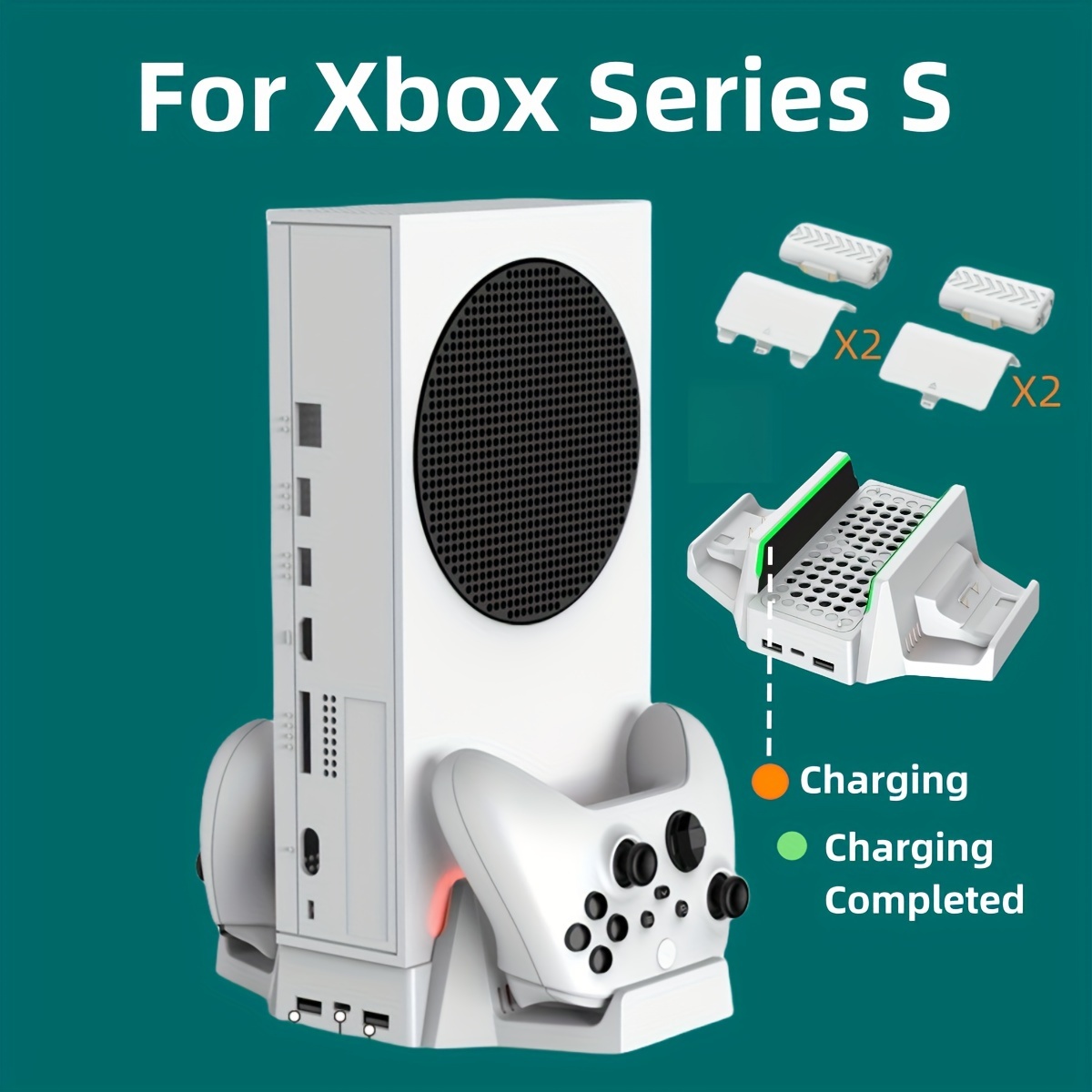 Support Vertical Compatible avec Xbox Series S, Ventilateur de  Refroidissement & Dual Chargeur Station de Controller pour Xbox Series S  avec 2 x 1400 mAh Batteries Rechargeables et Support Casque : 