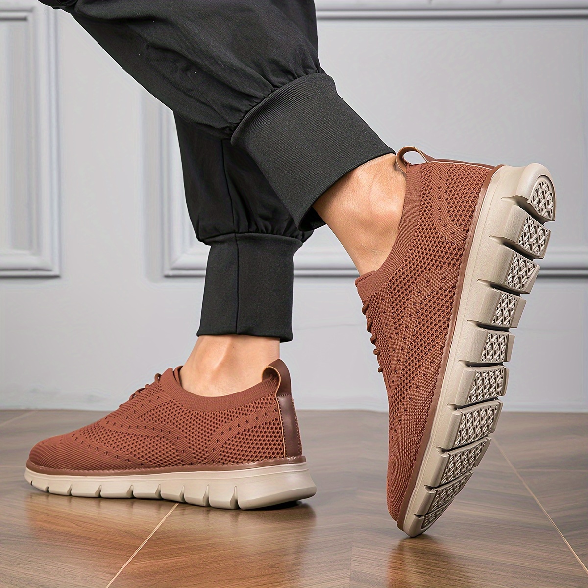 Plus Size Men's Trendy Solid Breathable Sneakers, Comfy Non Slip Soft Sole Lace Up Shoes For Men's Outdoor Activities