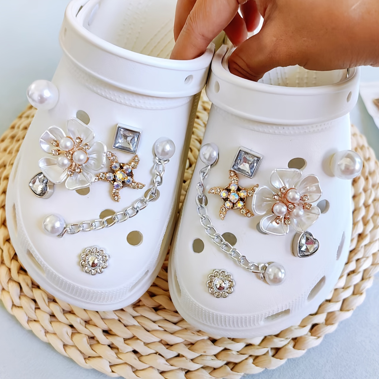  Croc Charms 13pcs For Clog Sandals Decoration Pearl Flowers  Shoe Charms Jewelry Diamond Charms With Chain : Clothing, Shoes & Jewelry