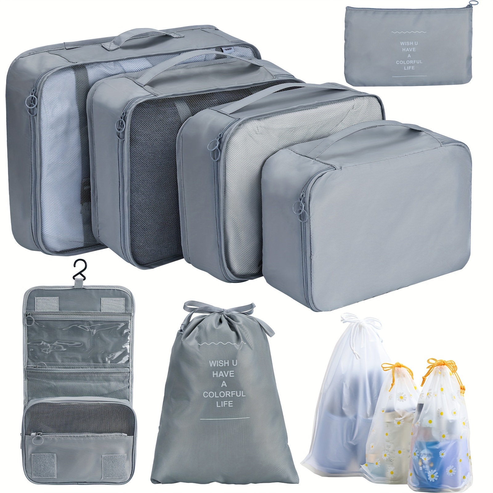 7 Pack Cubos de embalaje para maletas De viaje Organizador de equipaje  Conjunto maleta Organizador Bolsas para ropa Zapatos Cosméticos Artículos  de tocador