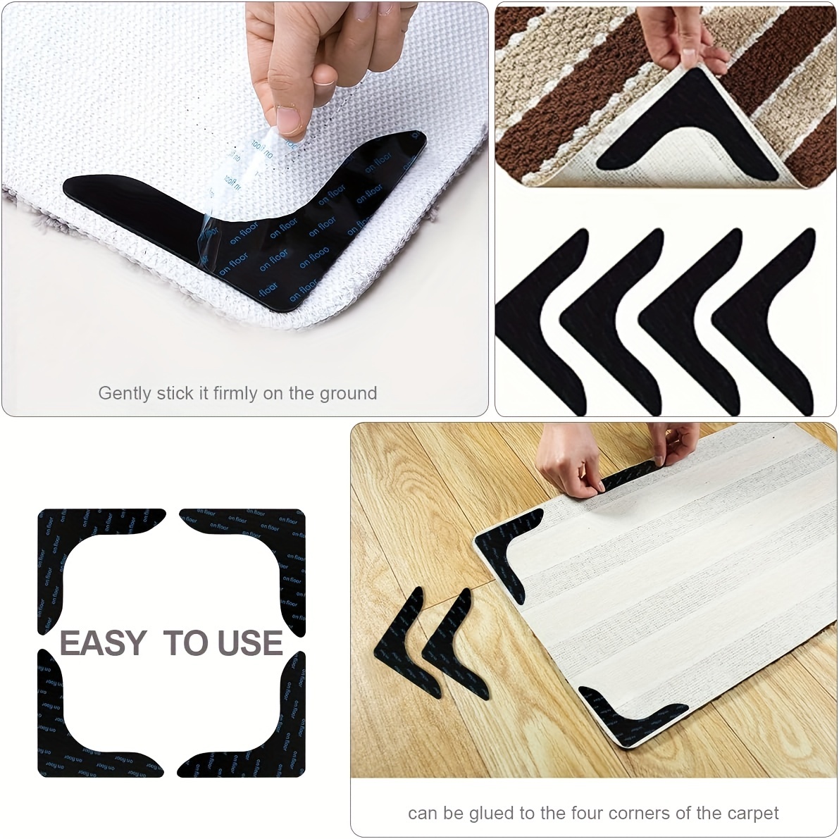  [12 Pack] Rug Pad Gripper, Double Sided Non-Slip Rug Pads Rug  Tape Stickers Washable Area Rug Pad Carpet Tape Corner Side Gripper for  Hardwood Floors and Tile : Home & Kitchen