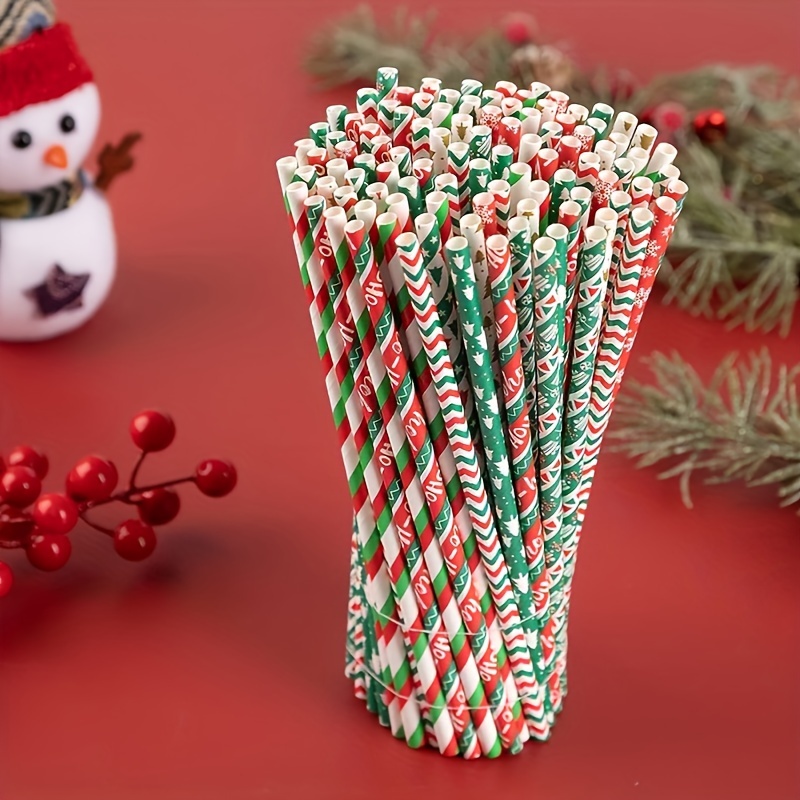 100pcs Christmas Theme Drinking Straws, Random Style