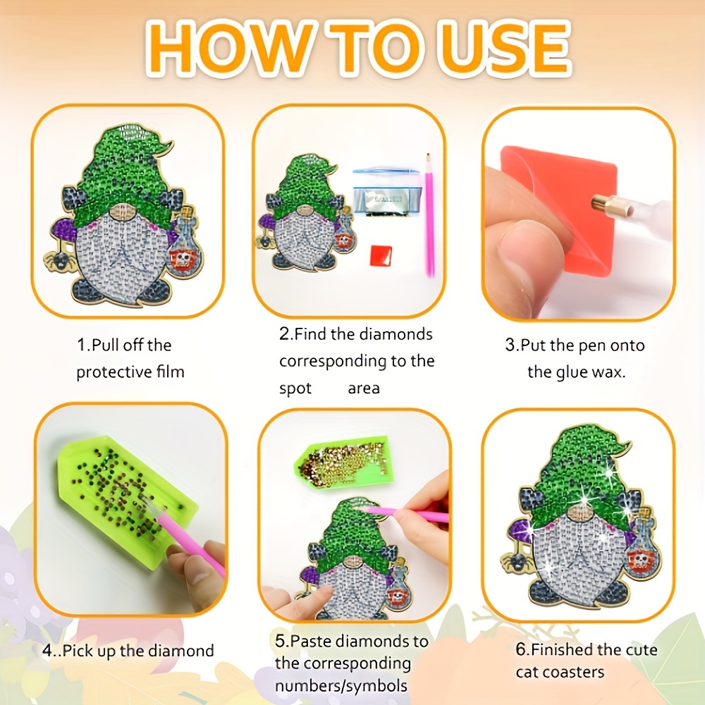 DIY Diamond Painting Coasters Kit Anti Slip Coasters 8/10pcs for Beginners Small  Diamond Painting Craft Supplies for Adults Kids
