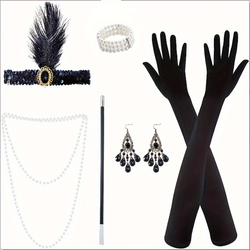 Set Di Accessori Per Il Costume Da Festa Anni '20 Da Donna, 6 Pezzi Con  Stile Retrò In Lega Dorata Con Piuma Rossa: Fascia Per Capelli, Collana,  Braccialetto, Orecchini, Guanti