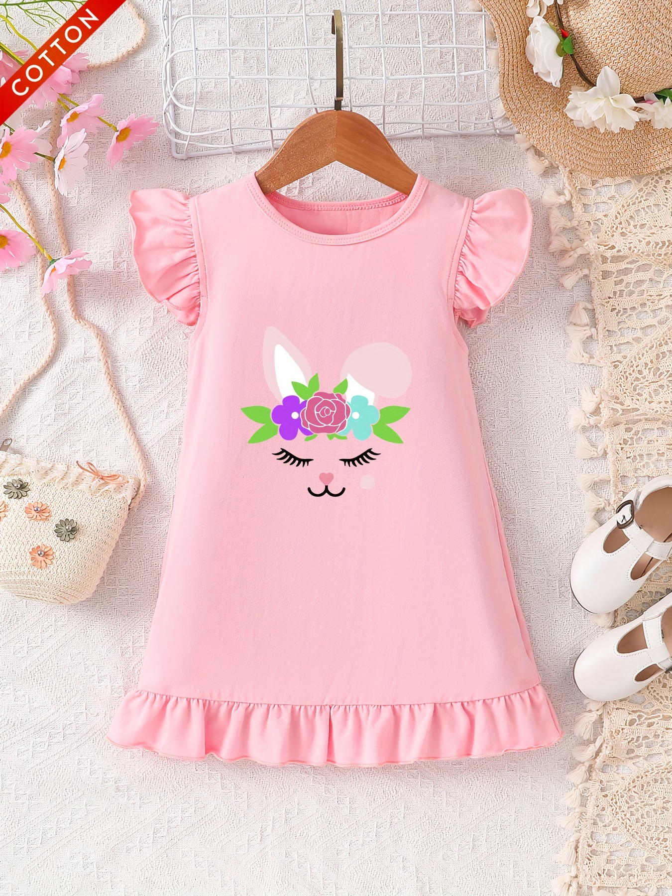 2024 Baby Girls Summer Cotton New Casual Fashion Dress, Flower Cross Letter  Print Small Flying Sleeve Dress, Cute Comfortable Casual Baby Dress Three  Colors Available, Shop On Temu And Start Saving