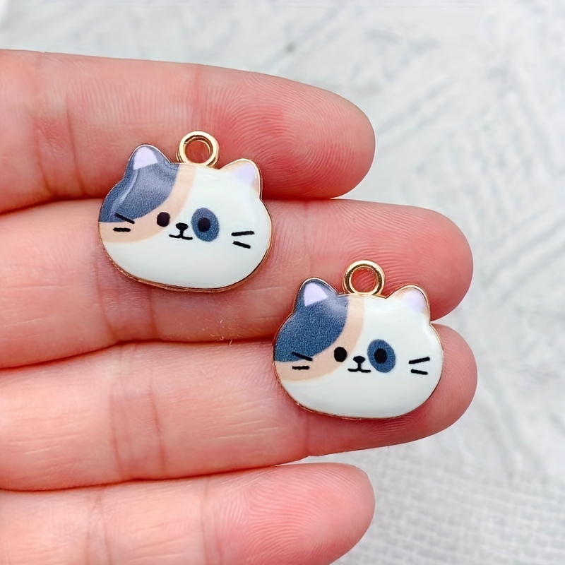 10pcs/lot Cute Cat Charms for Jewelry Making Enamel Animal Charms