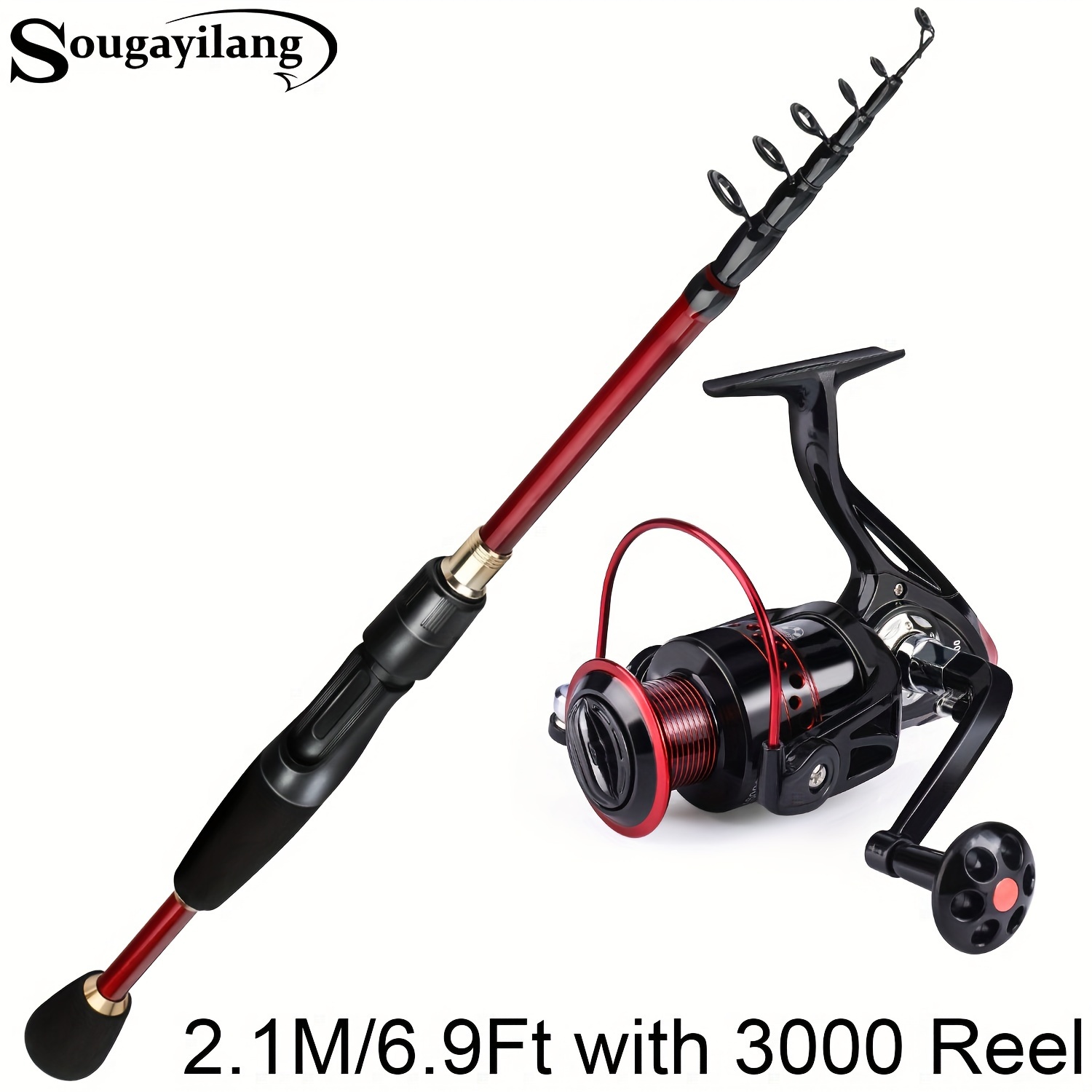 Fishing Rod and Reel Combo - 6.9ft Telescopic Spincast Rod with