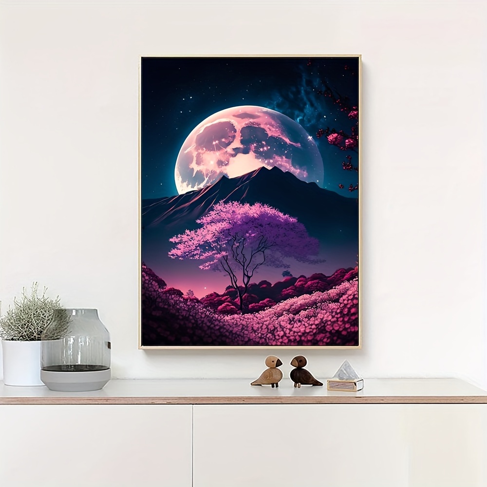 Wall Decor HD Printed Pink Moon Canvas Painting Wall Art Night Sky Poster  Home Decor Bedroom Bedside Background Pictures 40x60cm x1 No Frame :  : Home