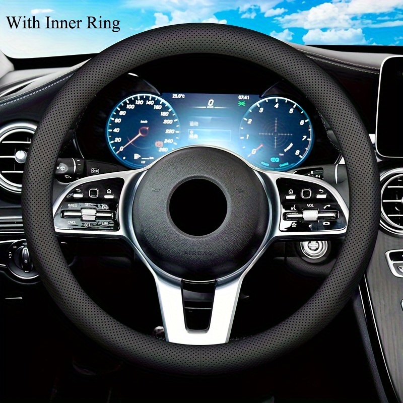 

38 Cm/15 Inch Full Pu Leather Perforated Steering Wheel Cover, Sweat-absorbent And Breathable, Auto Accessories, Suitable For 98% Of Cars
