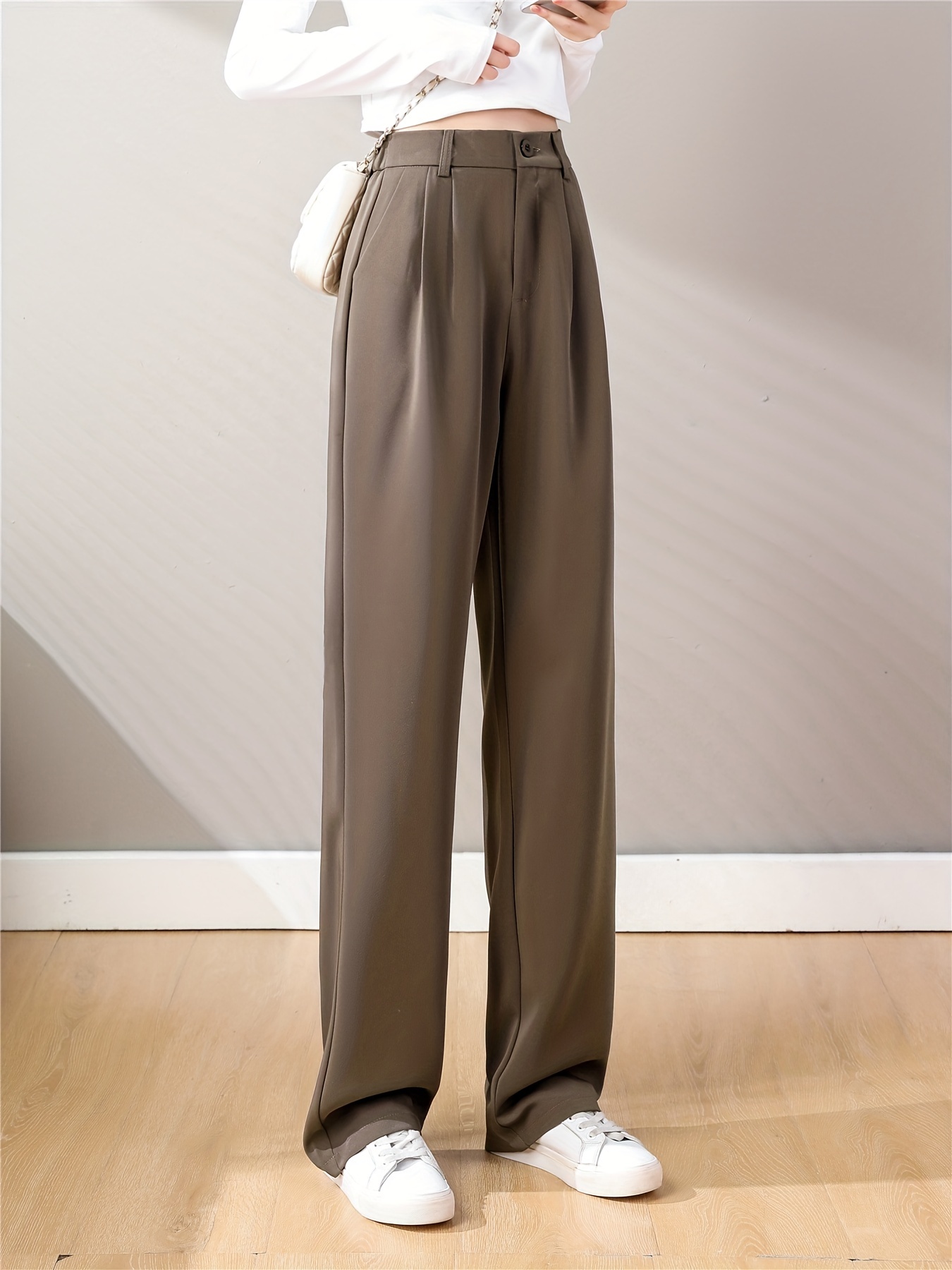 Straight Leg Trouser, High Waist Casual Pants for Spring & Fall