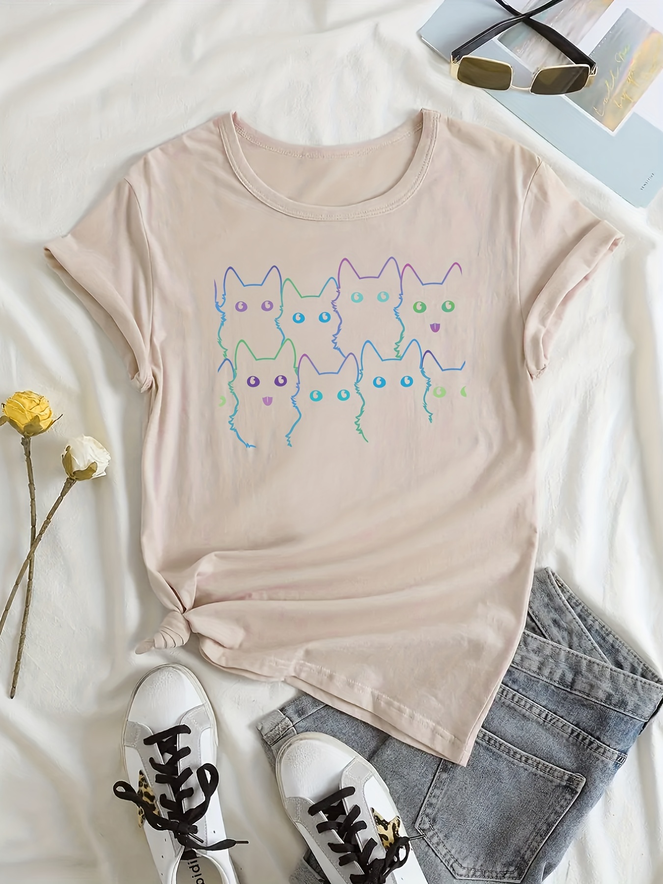 Camiseta Com Estampa De Gato Desenhos Animados Blusa - Temu Portugal
