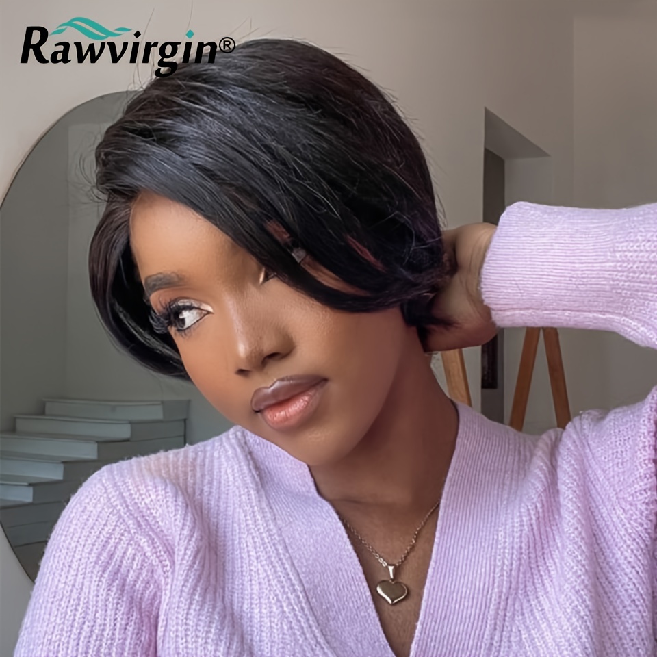 Brazilian Human Hair Pre Plucked Short Bob Side Part Natural Black No Lace  Wigs