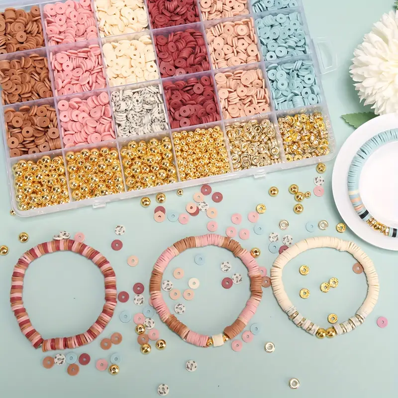 Clay Beads Kit Pearl Golden Beads Colorful Flat Clay Beads With Cord For  Jewelry Making Clay Beads Bracelet Kit Friendship Bracelet Kit For Girls  Bead
