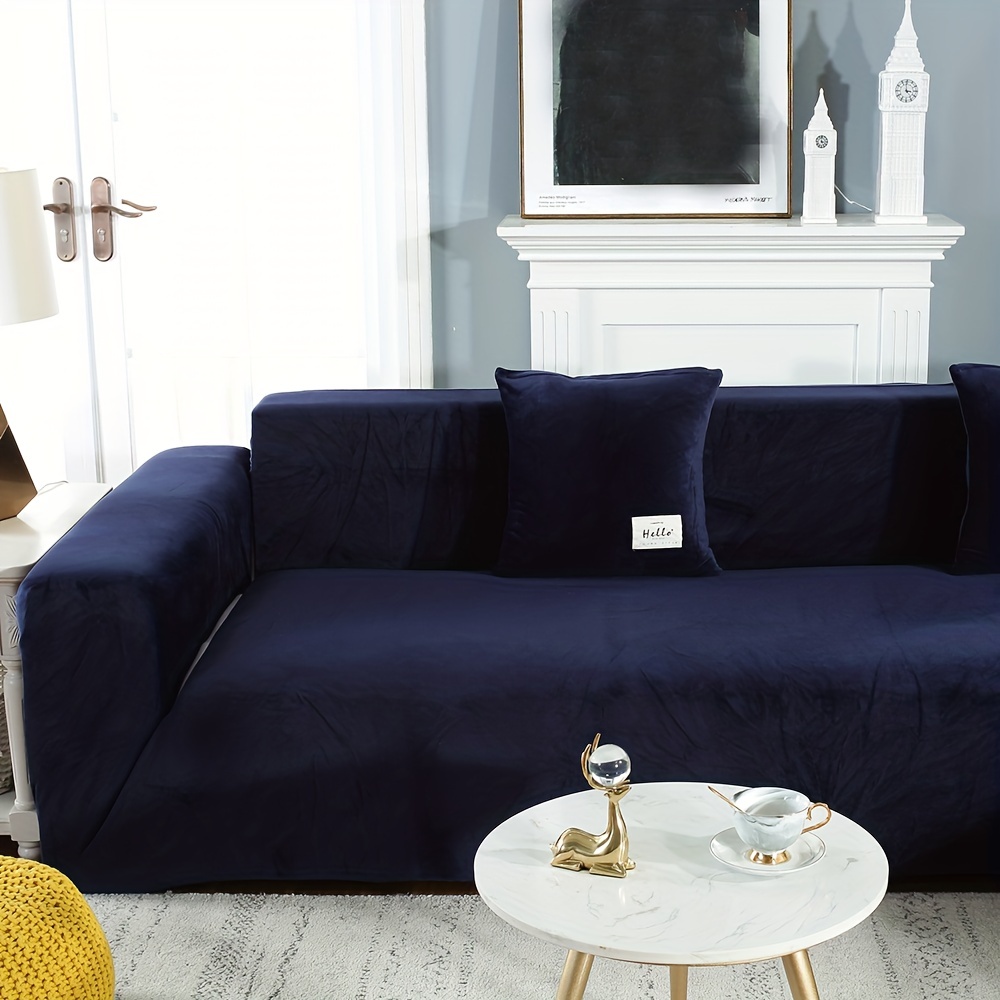 Navy blue velvet store sofa cover