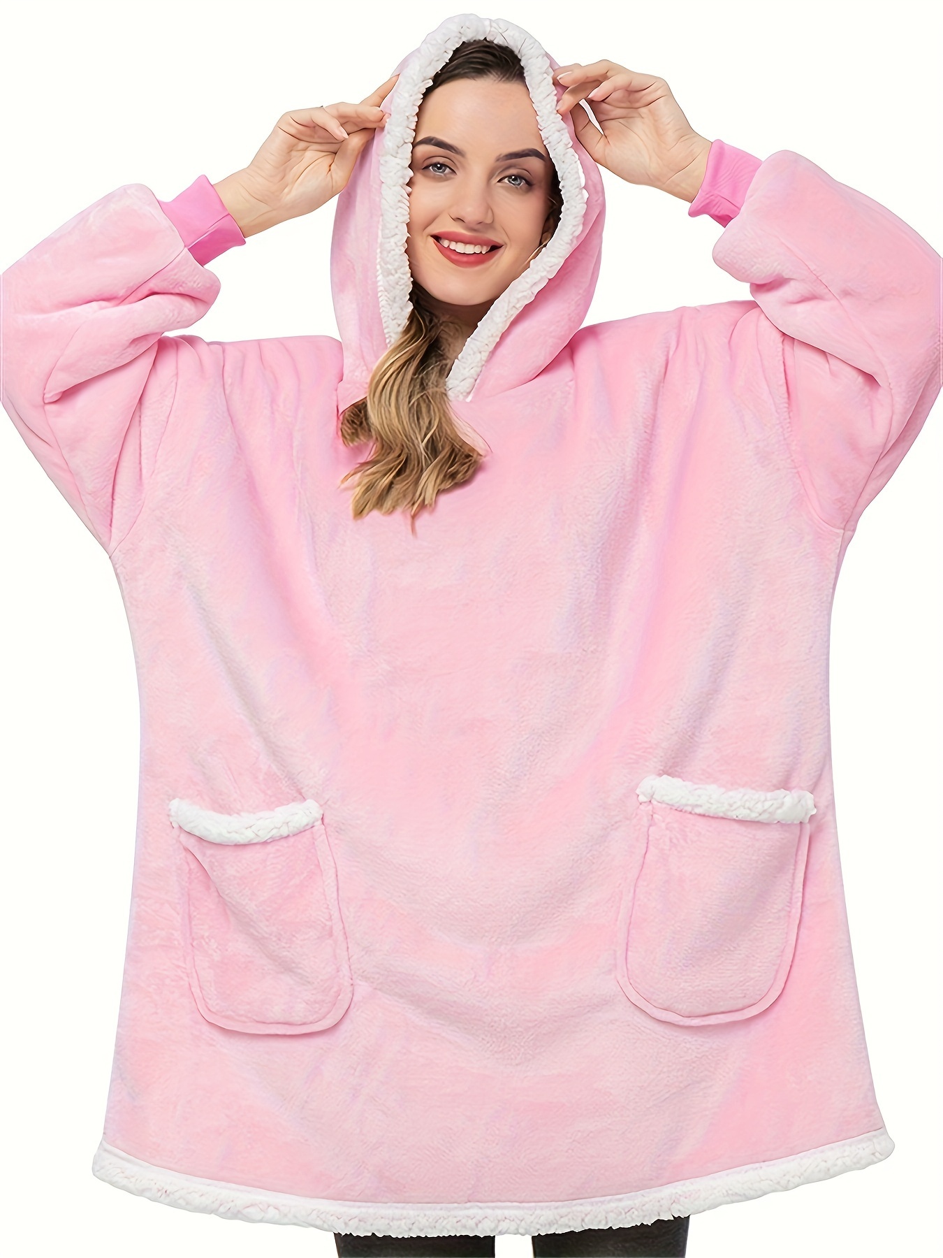 Fleece Hooded Lounge Robe with Pockets