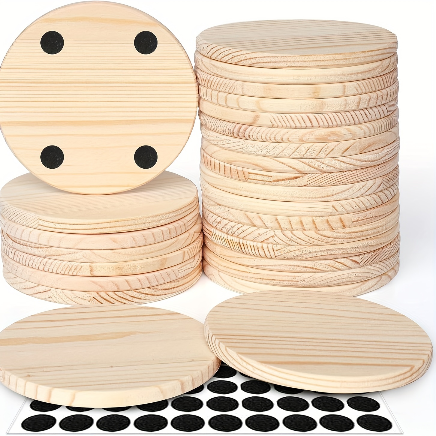 26 Pieces Unfinished Wood Coasters, 4 Inch Round Blank Wooden Coasters for  Crafts with Non-Slip Silicon Dots for DIY Stained Painting Wood Engraving