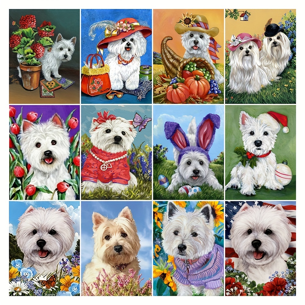 Flower Puppy 5d Diy Diamond Painting Full Round Cross Stitch Set Frameless  Rhinestone Decor Gift Birthday