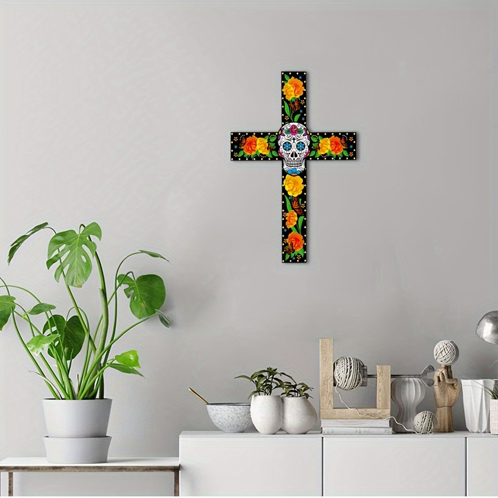 Crucifijo de pared pintada a mano, cruz de pared de madera de cerámica para  decoración del hogar, cruz de madera inspiradora, estilo español, cruz de