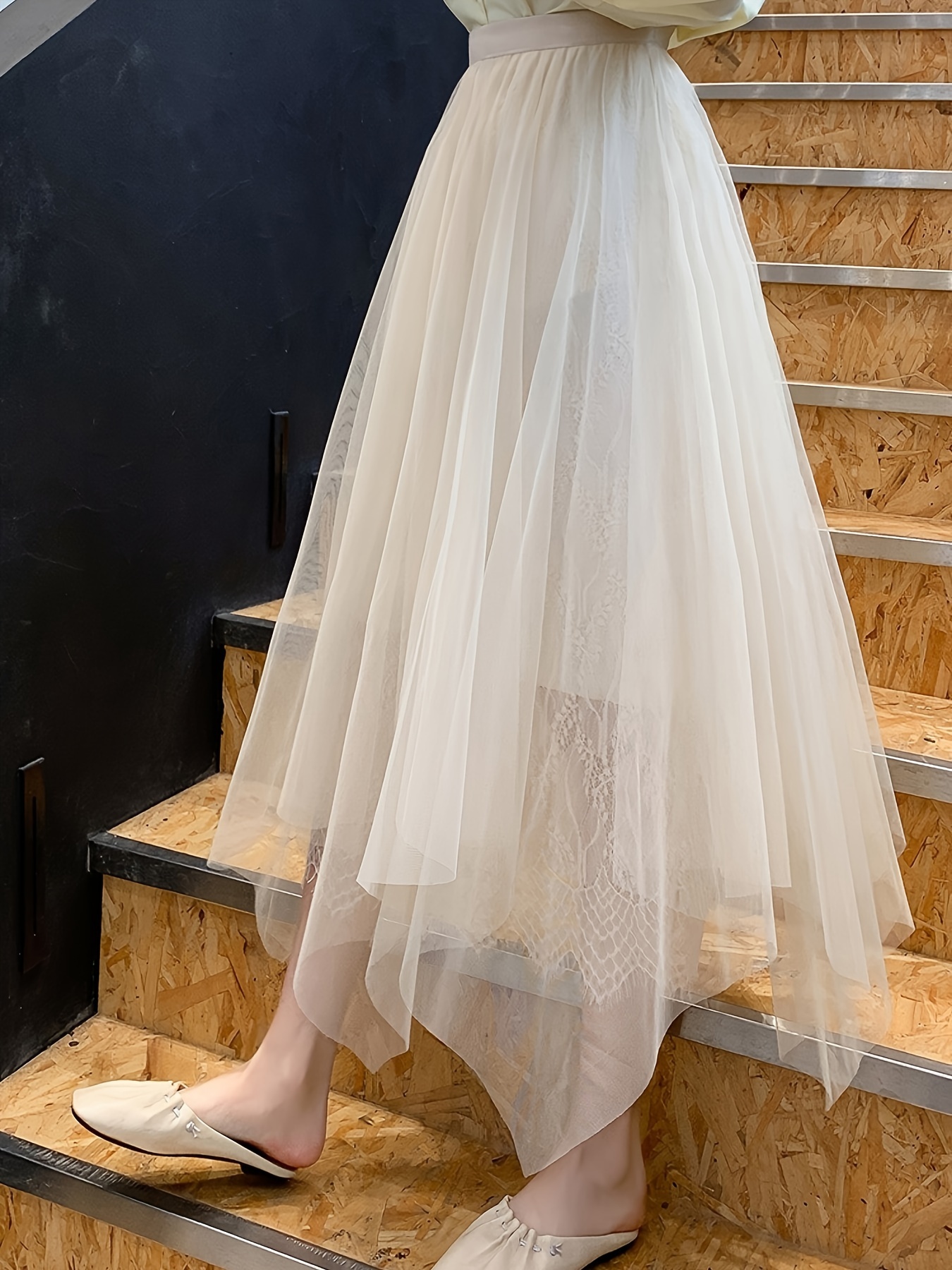 falda gasa irregular cintura encaje Temu Dominican Republic