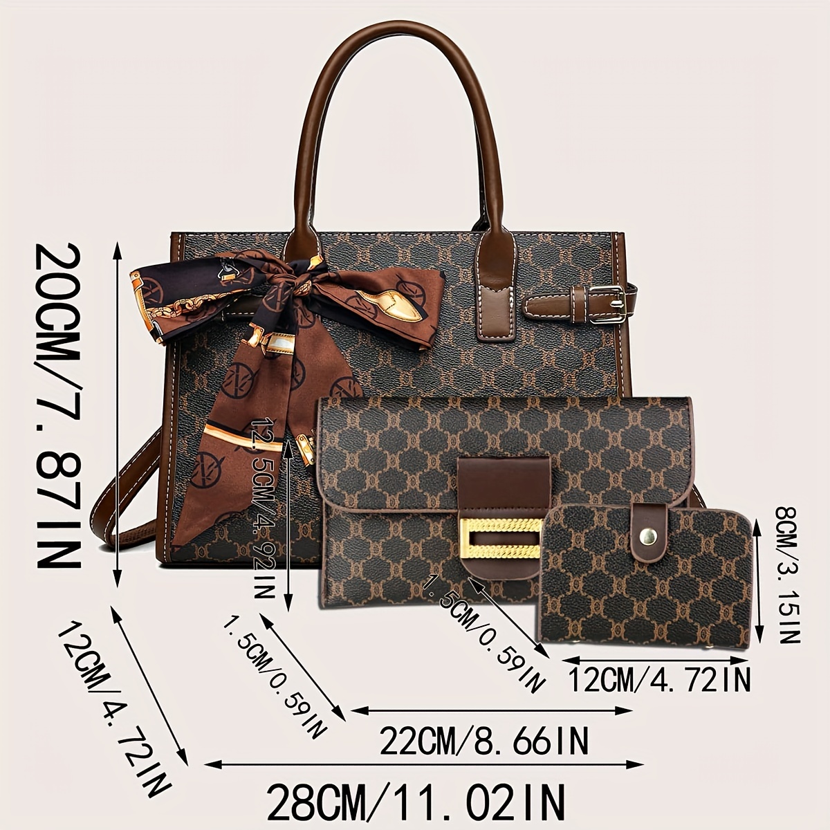 3pcs/set Vintage Fashion Women's Geometric Pattern Handbags