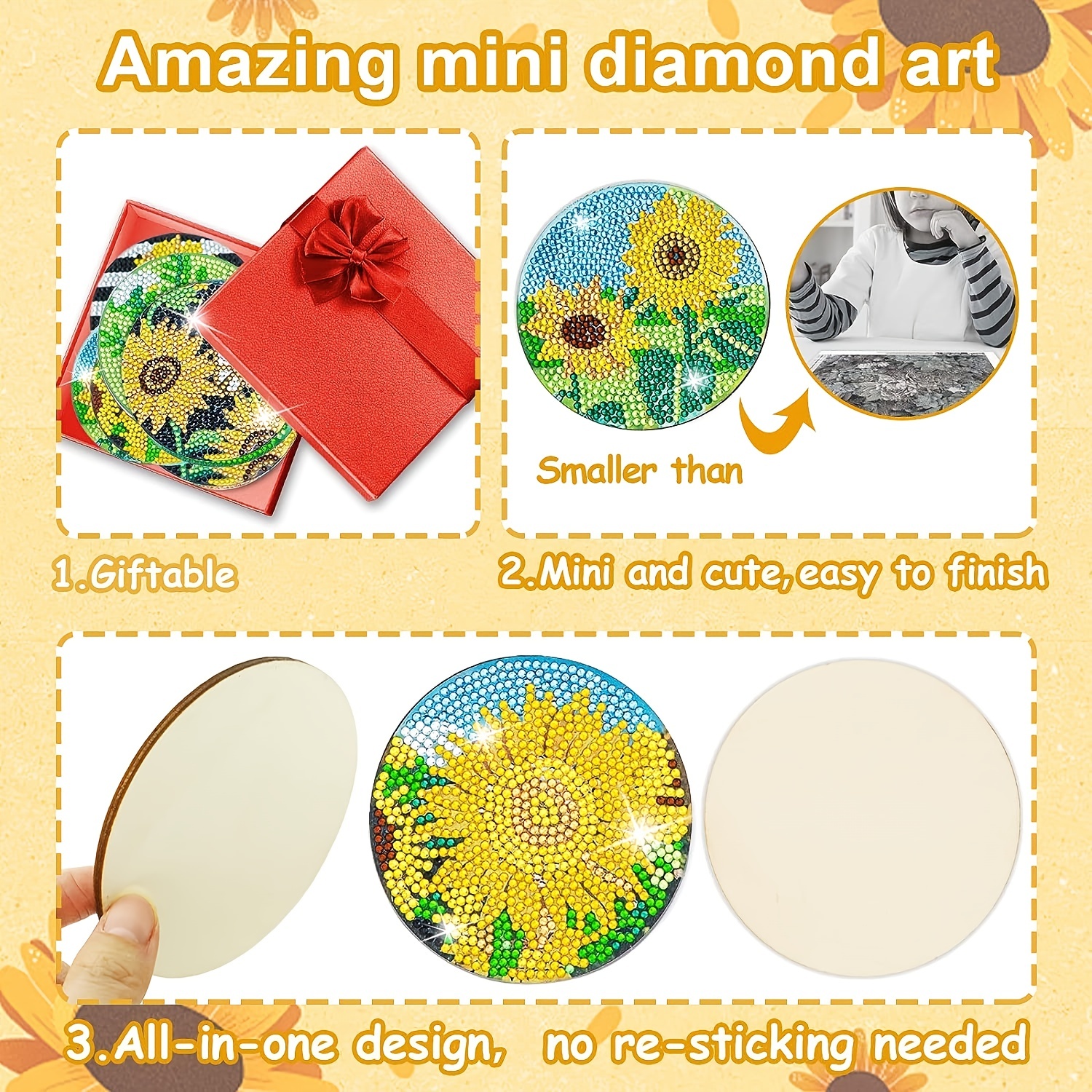 Sunflower Diamond Painting Coasters DIY Diamond Art Coaster 5D Full Drill Diamond  Coaster Acrylic Round Cup