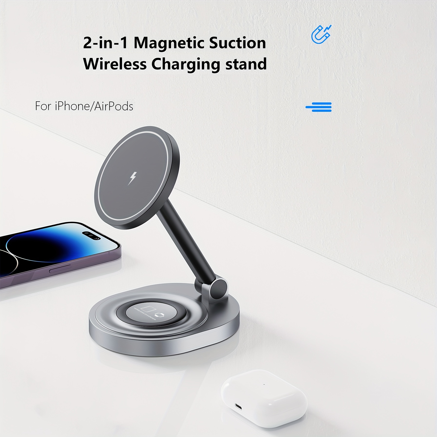 Foldable Wireless Charger 2in1 Fast Magnetic Station - Temu