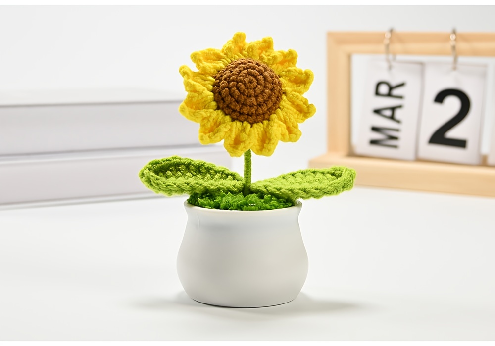 Cheerful Crochet Sunflower in Smiling Red Pot - Buy ladies bag online, Handmade gifts online