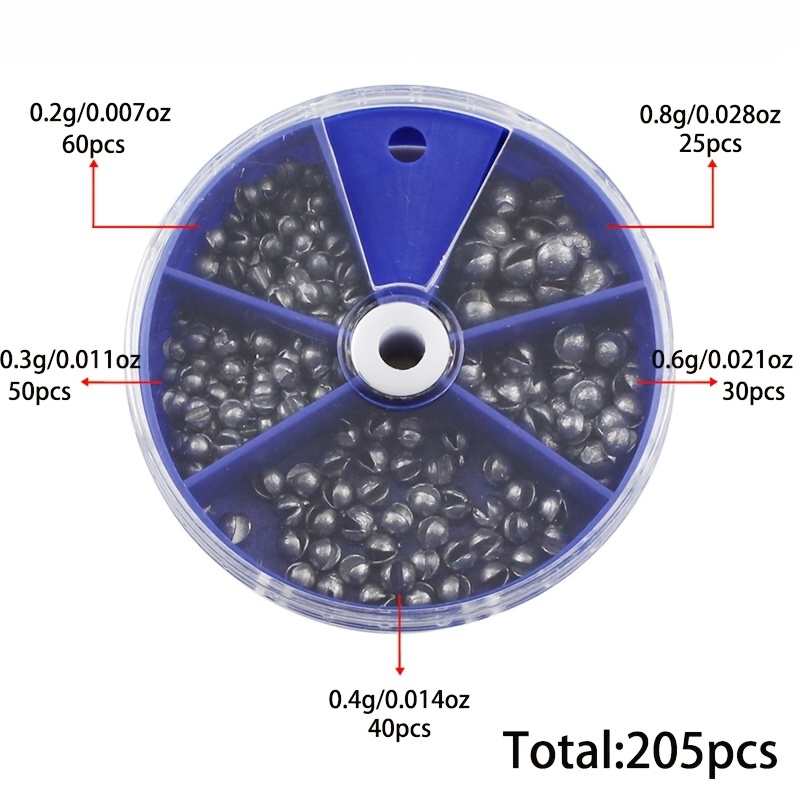 205pcs Premium Lead Fishing Sinkers with Convenient Storage Box - 5 Round  Sizes for Accurate Casting and Deep Water Fishing