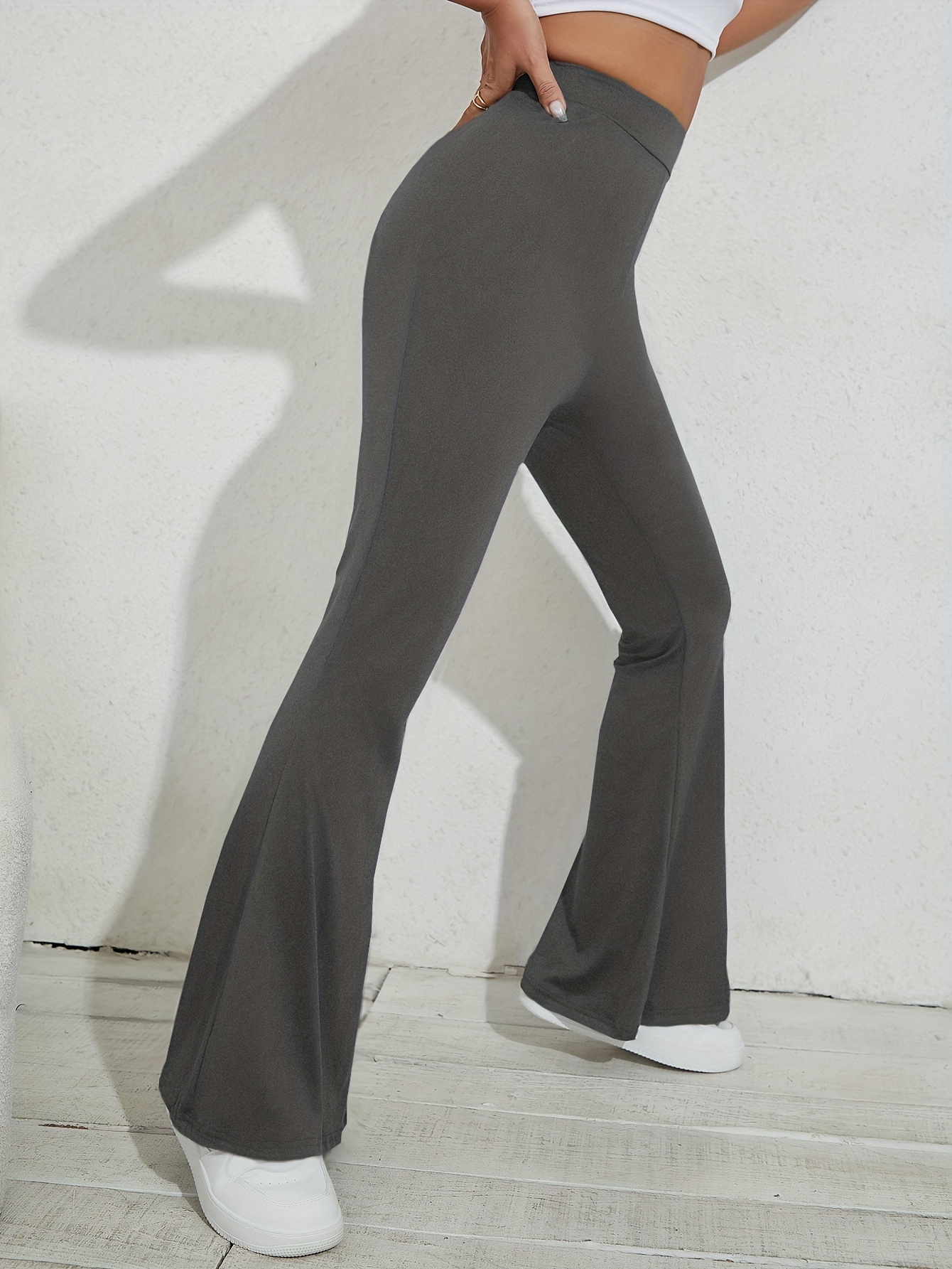 Flared Leg Simple Pants Vintage Long Length Versatile Bell - Temu Canada