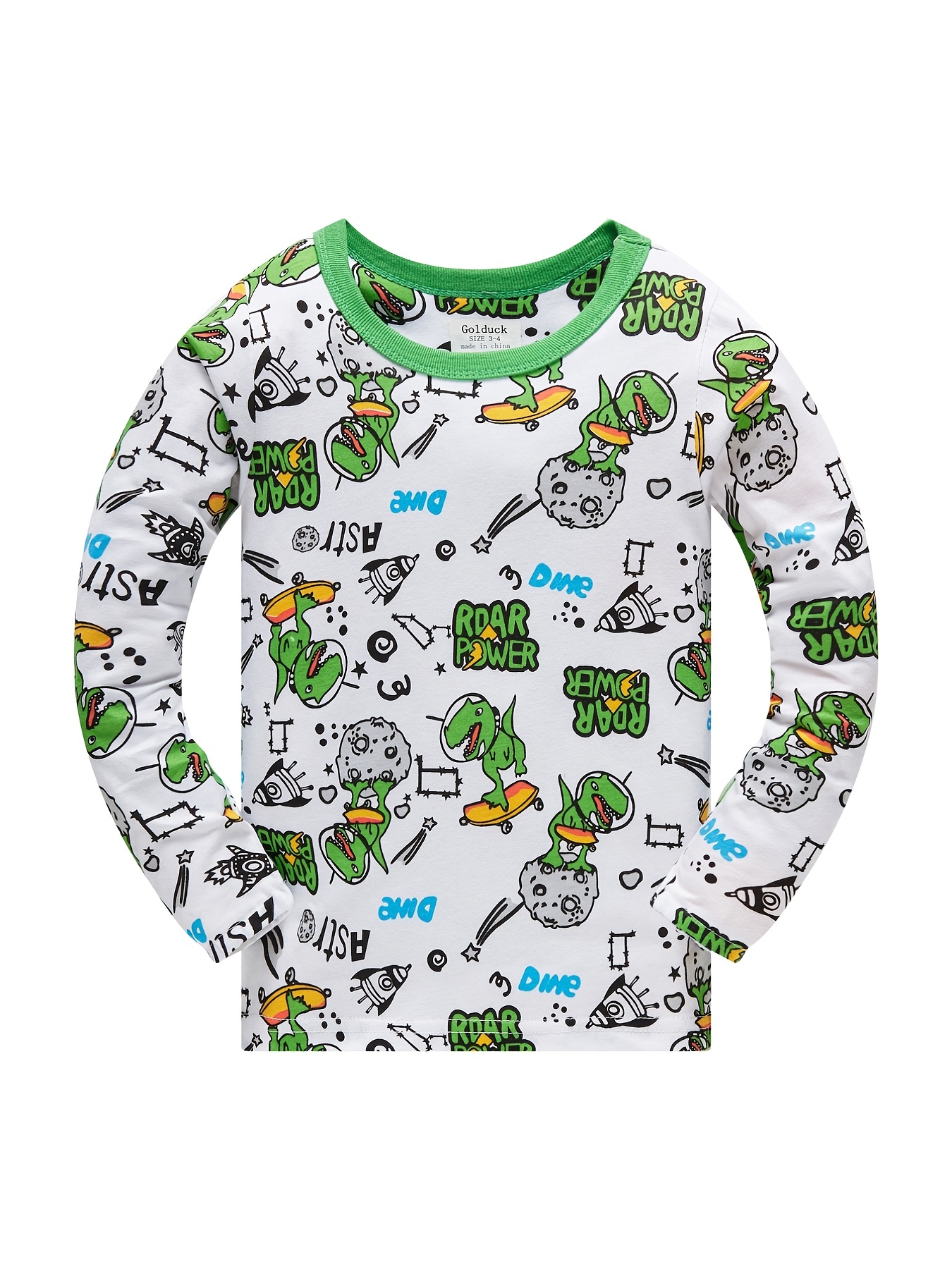 2-piece Toddler Boy Letter Dinosaur Print Long-sleeve Top and 100% Cotton Pants Set