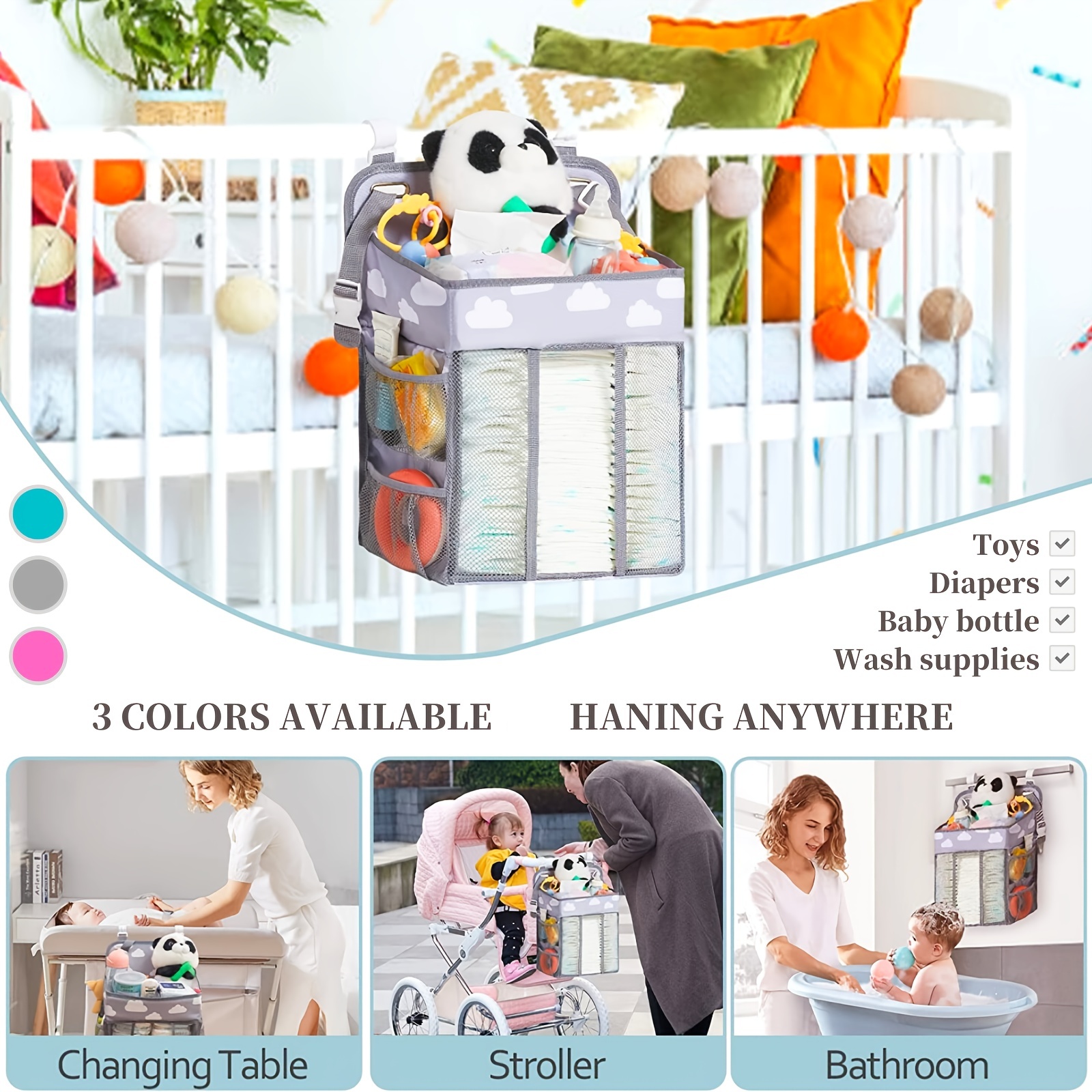 Hanging Diaper Caddy Organizer - Diaper Organizer Caddy With Multiple  Pockets - Baby Organizer For Nursery Accessories - Changing Table Organizer  And