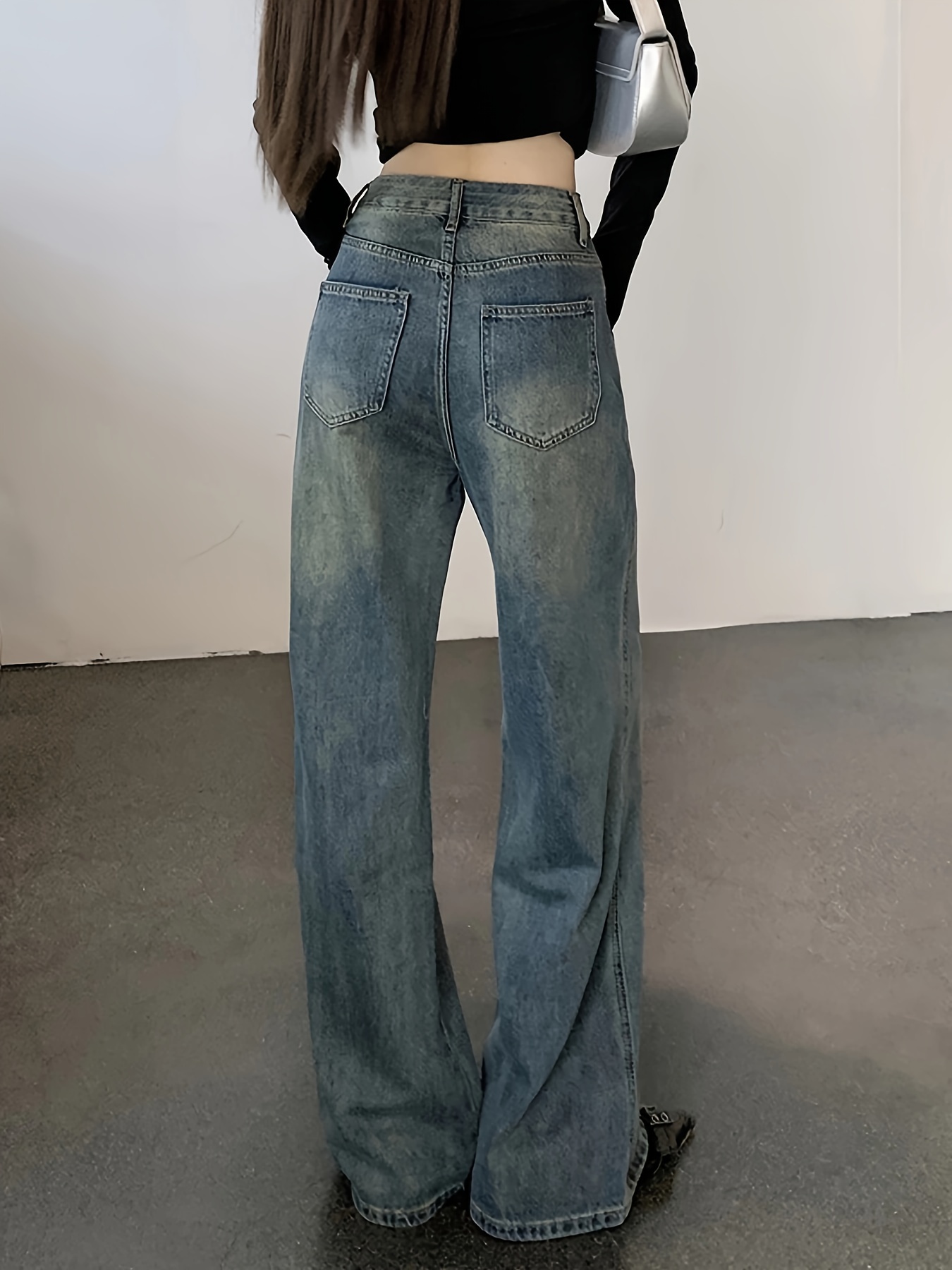 Compra online de Moda solta jeans para mulheres cintura alta