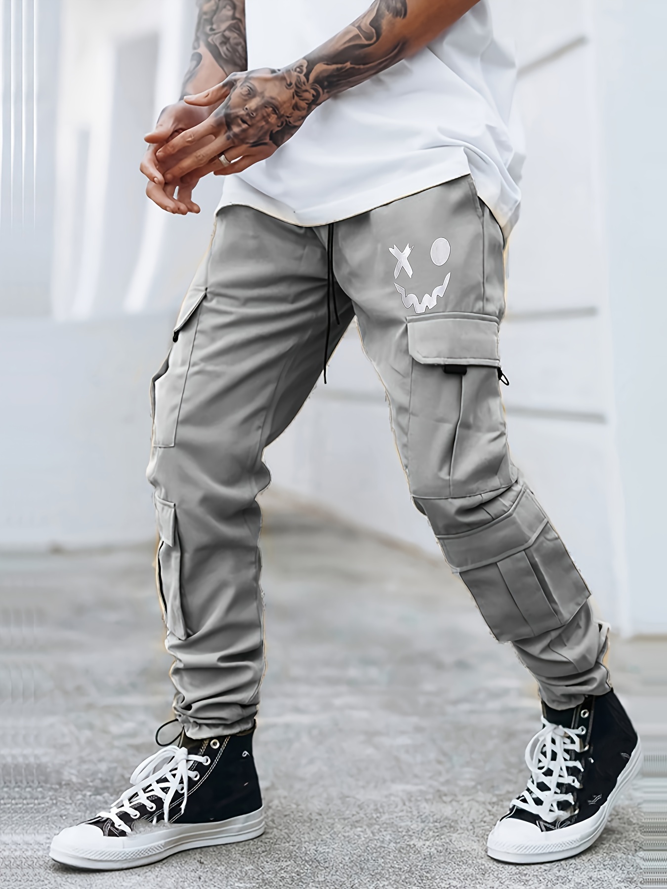 Trendy Solid Cargo Pants Men's Multi Flap Pocket Trousers - Temu