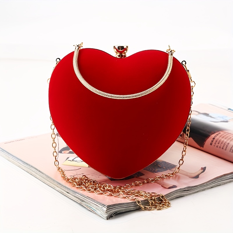 Cute Mini Heart Shape Evening Clutch Bag, Rhinestone Diamond Frame