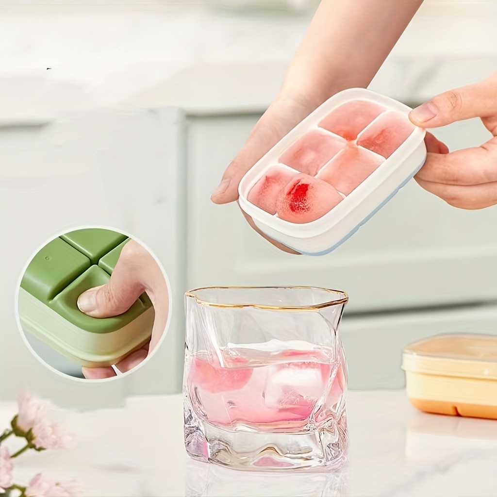 Large Ice Cube Tray with Lid, Stackable Big Silicone Square Ice