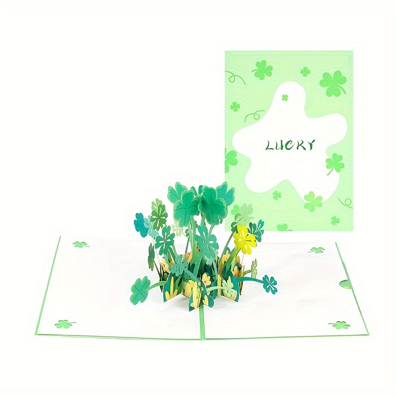 New Creative 3D Four-leaf Clover Birthday Card Handmade Paper Carving Lucky  Four-leaf Clover Handwritten Card To Send Family And Friends